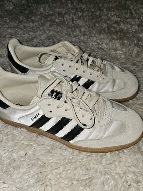 Adidas Samba OG Mens 5 Womens 6.5  US White Black Gum Sole Leather Sneakers